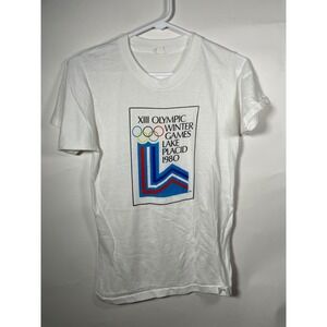 Vintage 1980 Lake Placid Olympics Graphic T-Shirt Retro Sportswear Tee